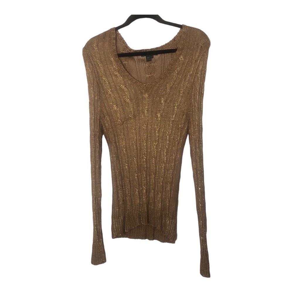 Ralph Lauren Gold VNECK Cable Knit Sweater